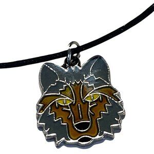 Wolf Pendant Necklace With Black Cord & Metal Clasp